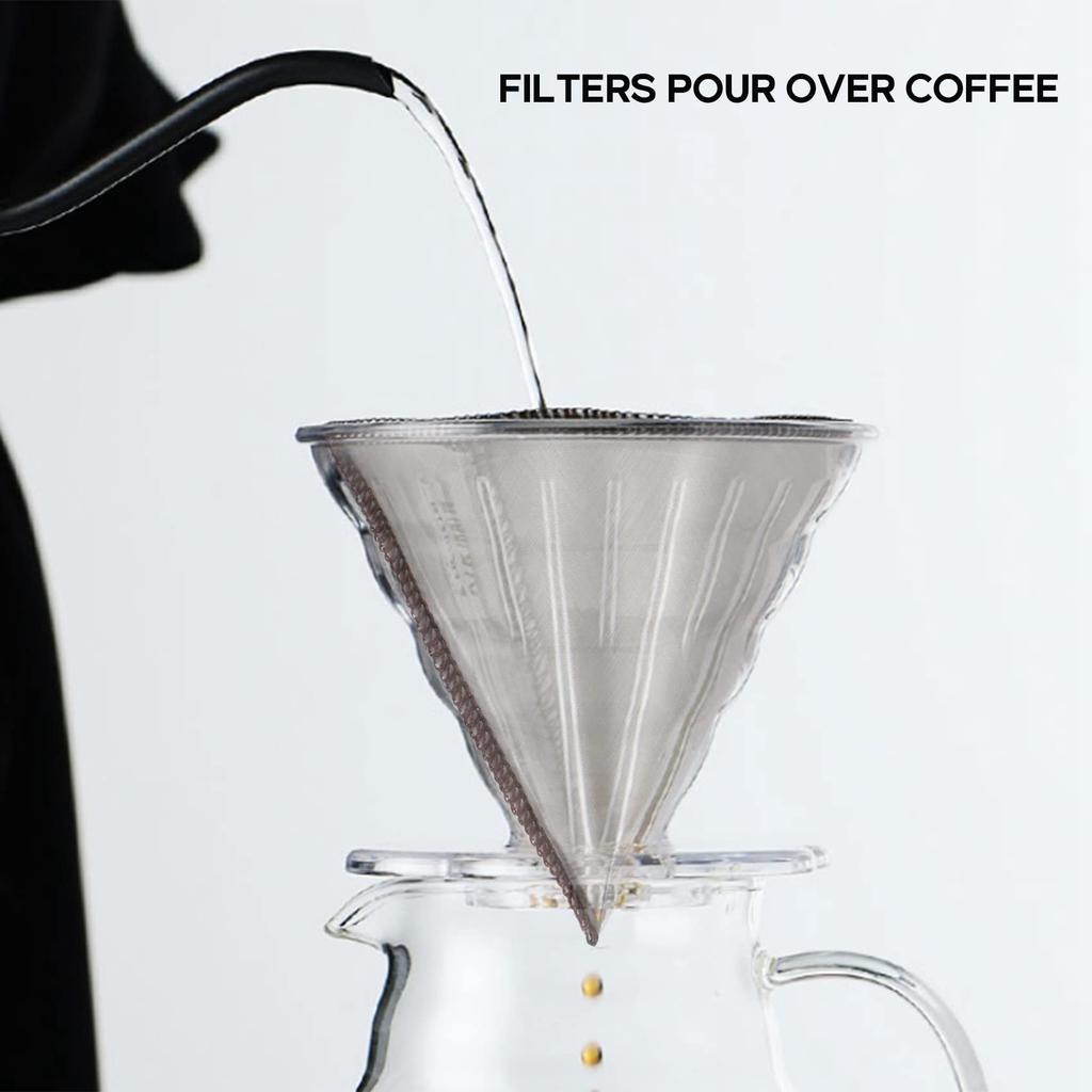 Dovhmoh Reusable Coffee Filter Mesh Paperless Coffee Filter Stainless Steel Cone Filter 3-4 Cup Coffee Drip Filter