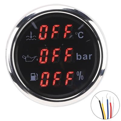 2in 3‑In‑1 Meter Cooling Water Temperature Oil Pressure Fuel Level Gauge European Standard 0‑190 Ohm