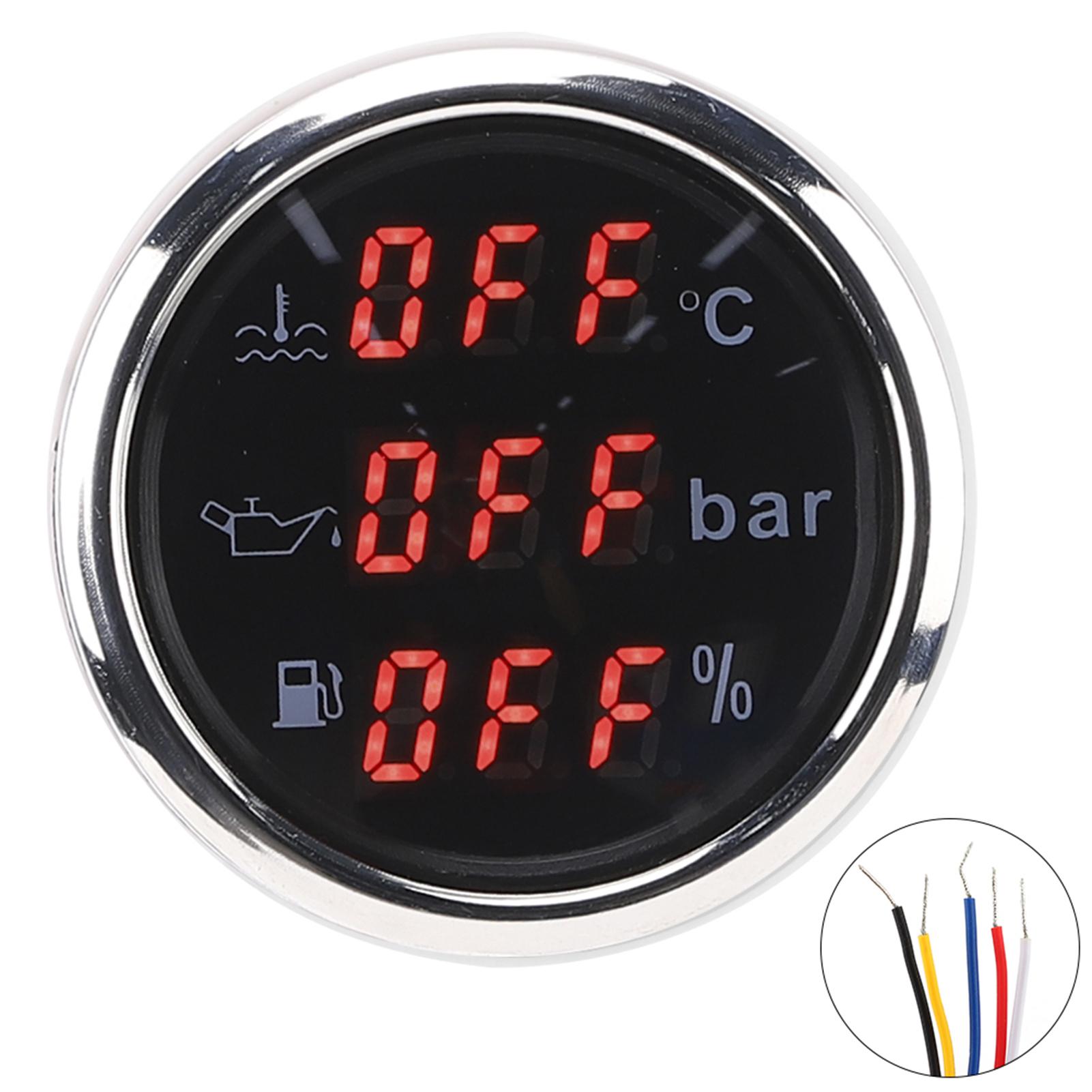 

2in 3‑In‑1 Meter Cooling Water Temperature Oil Pressure Fuel Gauge European Standard 0‑190 Ohm