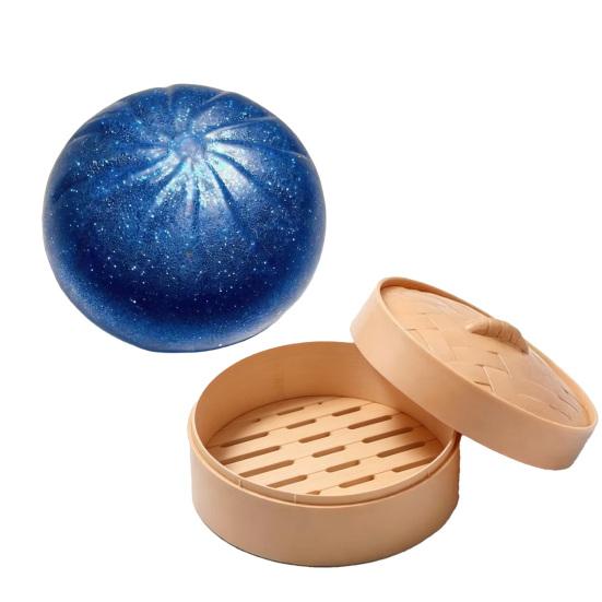 Sensory Stress Toy Glitter Dumpling Squeeze with Steamer Box Relief Dough Ball Fidget Toy Soft Simulated Steamed Bun Gadget