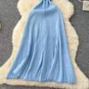 Summer Women Elegant Short Sleeve Denim Patchwork Knitted Sweater Long Midi Party Dresses