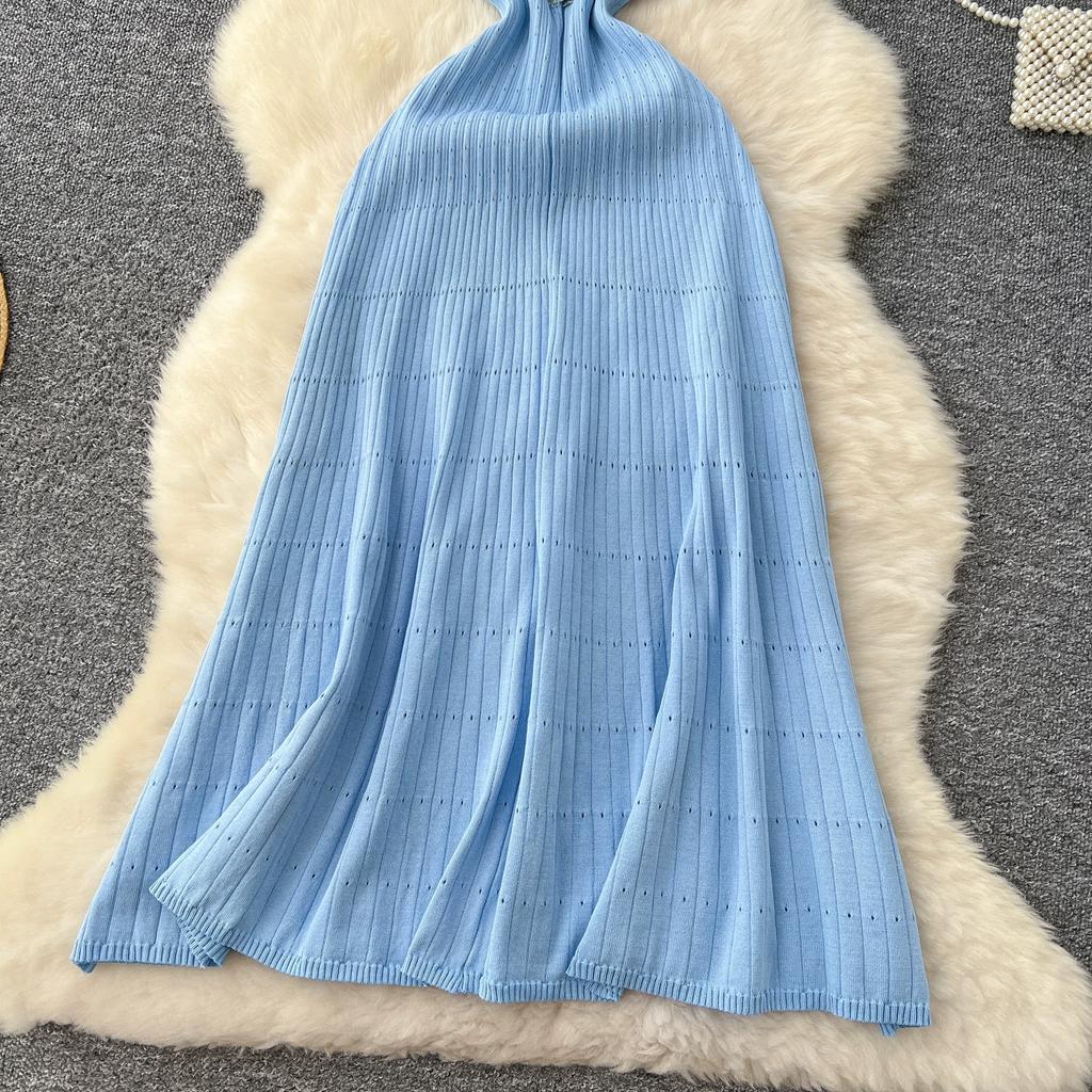Summer Women Elegant Short Sleeve Denim Patchwork Knitted Sweater Long Midi Party Dresses