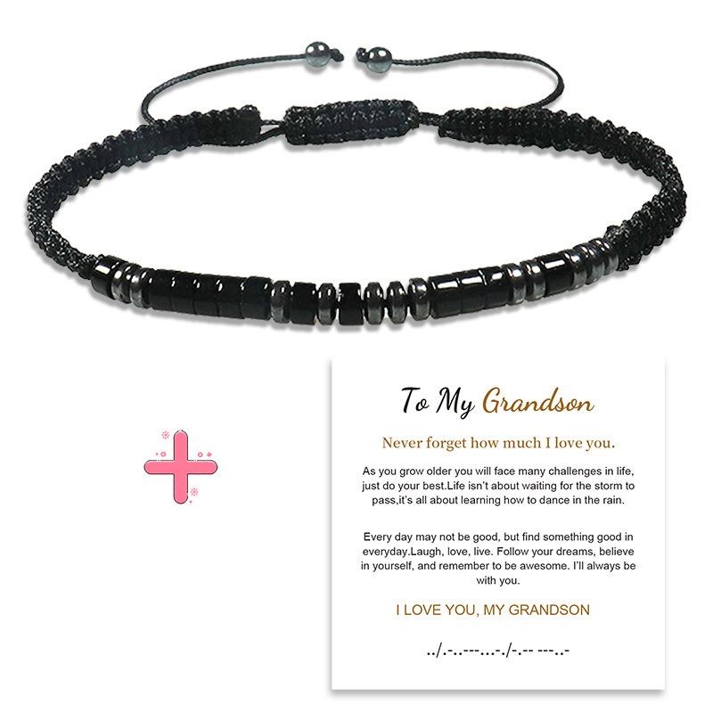 European and American fashion simple bracelet unisex black iron stone spacer obsidian rope woven Morse code bracelet