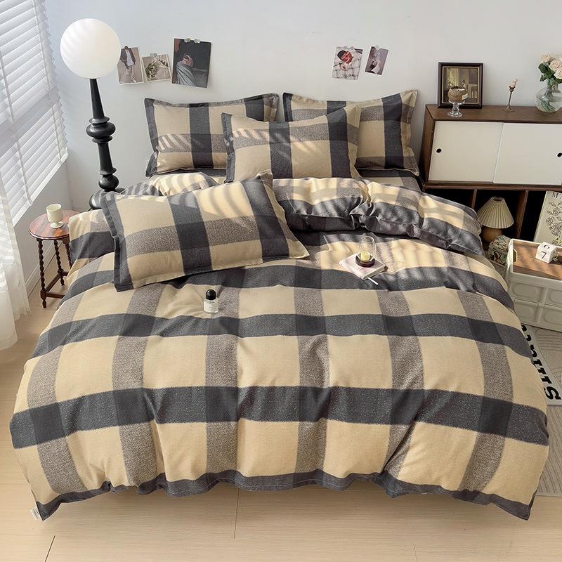 Small Fresh Thickened Pure Cotton Brushed Four-piece Set New Autumn and Winter Cotton Dormitory Bed Sheet Quilt Cover Bedding