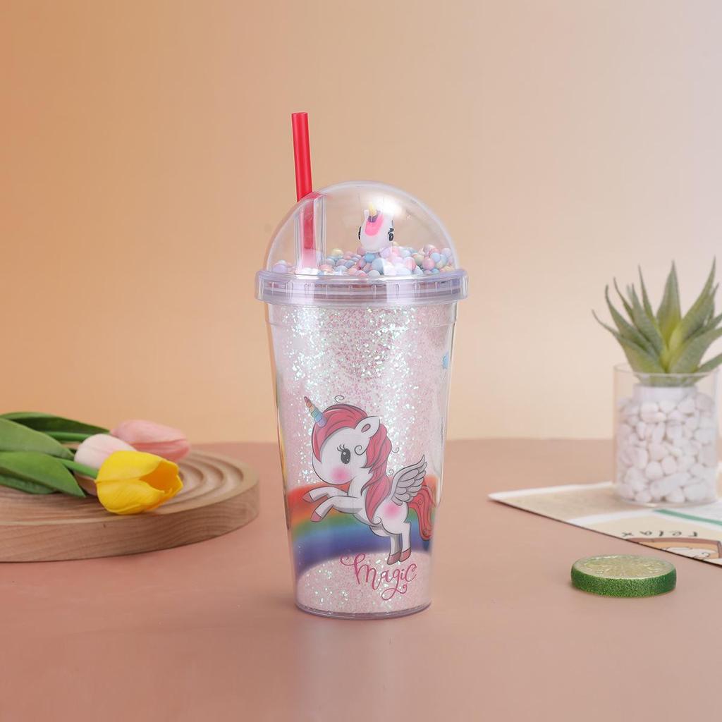 My Little Pony Unicorn Double-Layer Straw Cup - Durable Drop-Proof Plastic for Summer