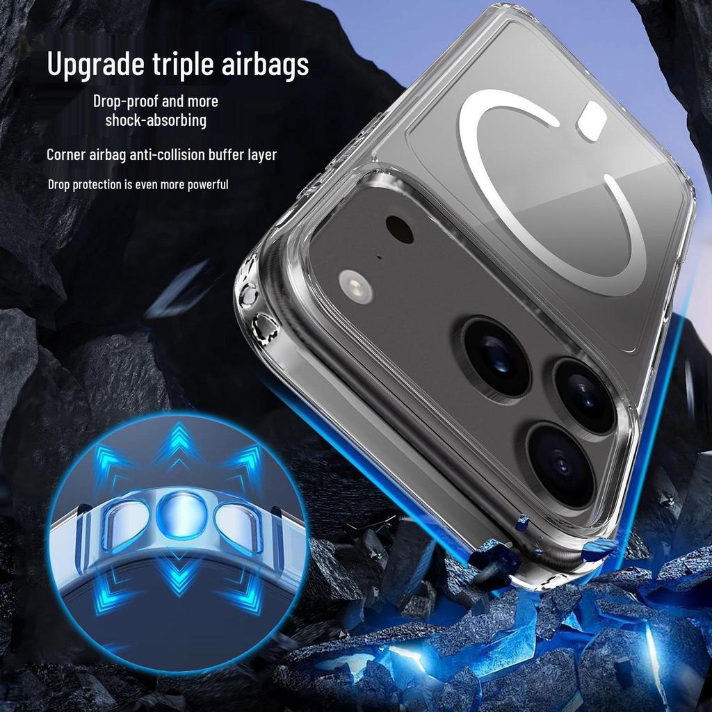 Transparent Magnetic Phone Case for Apple 17 Pro Max - Full Coverage, Drop Protection, and Wireless Charging Compatible