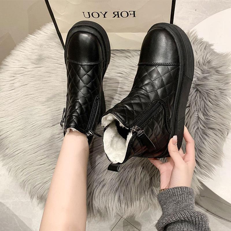 Women's Fashion Lightweight Height-enhancing Thick Sole Winter Warm Fur One Snow Boots Plush Lined Non-slip Casual Sports Martin Cotton Boots