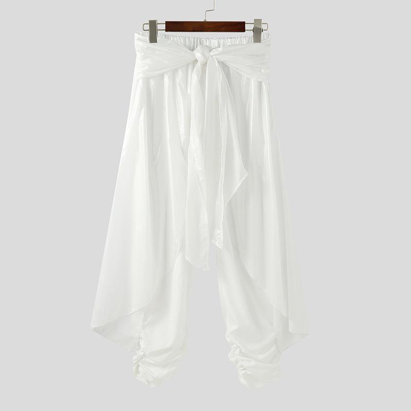 INCERUN Men Elastic Waist Bandage Glitter Layers Casual Irregular Harem Pants