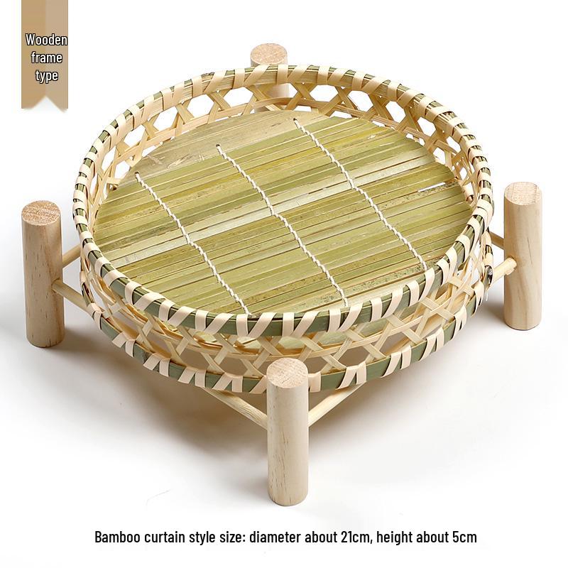 Handmade Bamboo Woven Basket Set - Round Winnowing Basket and Snack Plate for Hotel or Restaurant Use