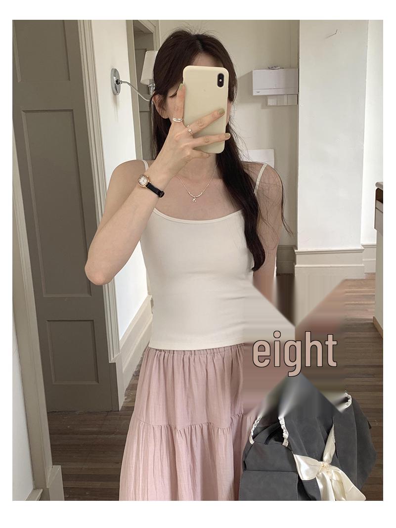 

Sweet & Spicy Women s Solid Color Tank Top with Chest Pad - Long Style, Beautiful Back, Pure Cotton Summer Wear One Size білий