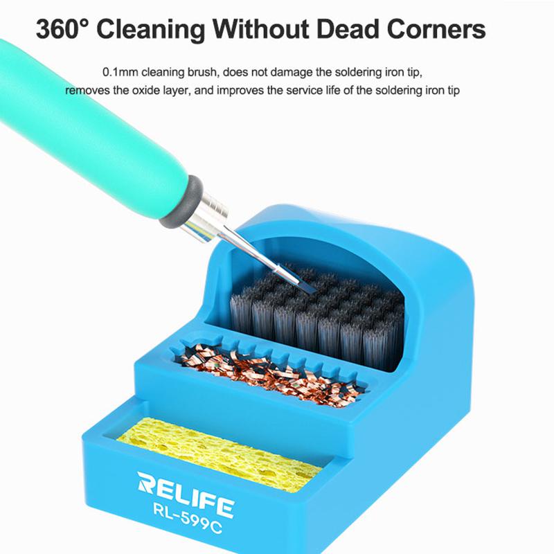 RELIFE RL-599C Solder Tip Cleaner 3-IN-1 Steel Brush/Copper Wire Ball/Sponge Welding Soldering Iron Tips Cleaning Tools