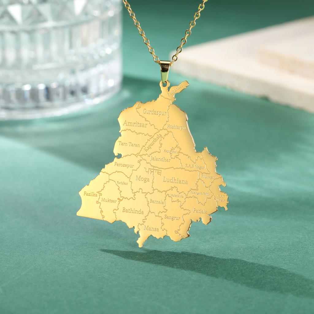 Collana con Ciondolo Mappa del Punjab in Acciaio Inossidabile per Uomo e Donna Moda Mappa Nazionale Souvenir di Viaggio Gioielli Regalo