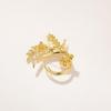 Elegant Copper Inlaid Zirconia Leaf Brooch with Freshwater Pearl
