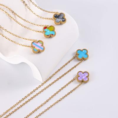 Four Leaf Clover Necklace Titanium Steel Plated Double-sided Mother of Pearl Women's Collarbone Chain