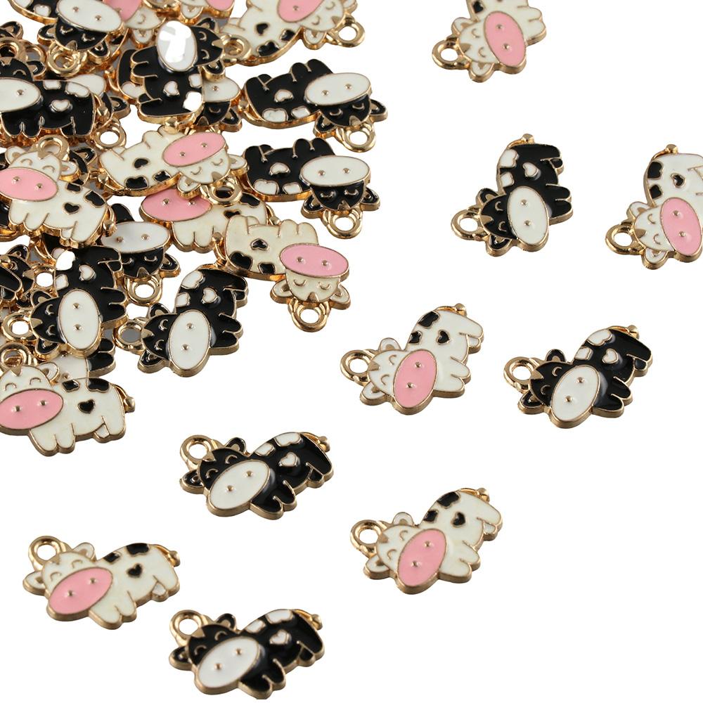 60 Pezzi 60 Pezzi Animali Lega Smalto Ciondoli Fai da Te Mucca Charms Orecchino