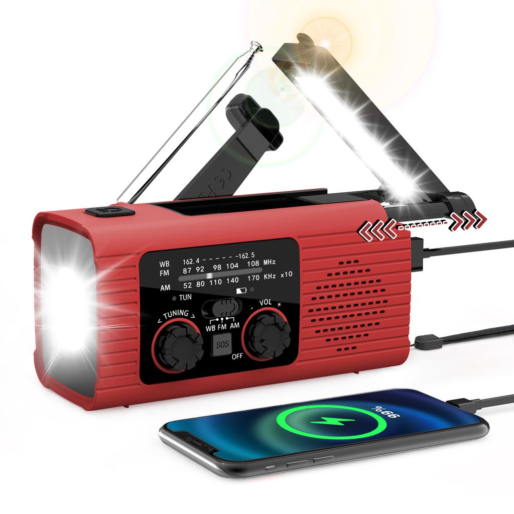 Solar rechargeable radio Radio with LED light Hand rechargeable emergency light Outdoor Adventure waterproof emergency light