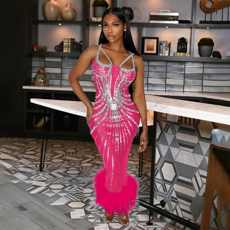 Women's Fashion Sequin Fanny Pack Hip Dress Annual Meeting Host Evening Wool Dress