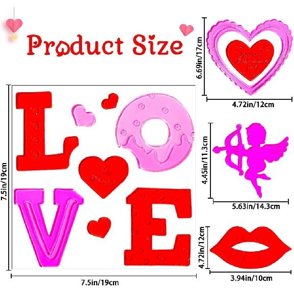 XIMISHOP 6pcs Valentine's Day Gel Window Clings Sticker for Window Decors