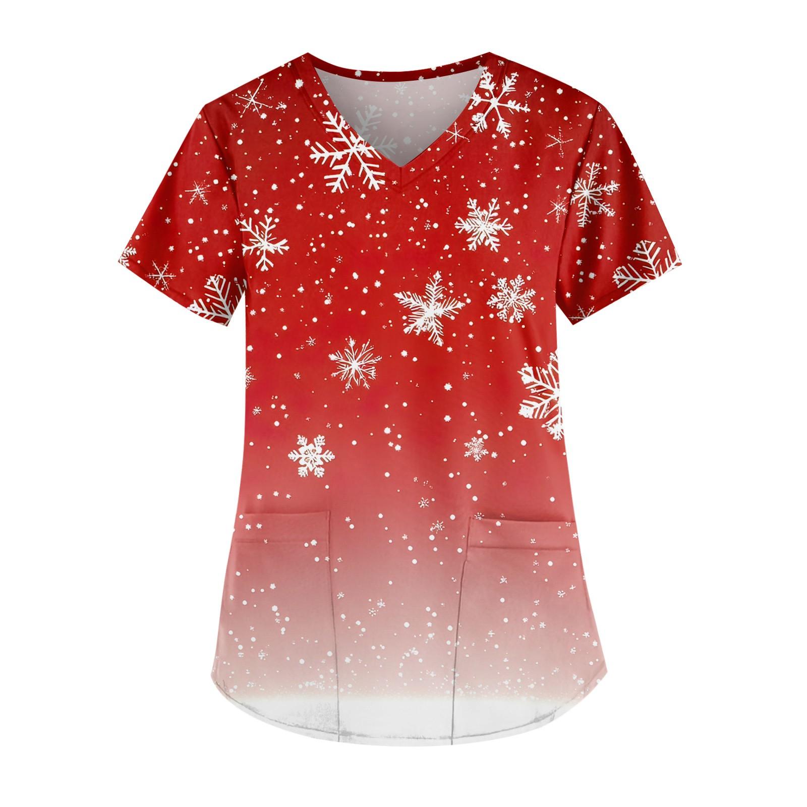 

Рабочая форма больших размеров с принтом, топы для женщин, забавные футболки с v-образным вырезом и короткими рукавами, рабочая одежда, футболка с карманами XXL киноварь