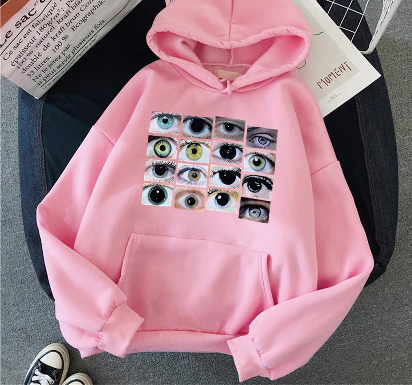 Womens Hoodie Eyes Print Harajuku Funny Pullover Streetwear Harajuku Hoodies Women Hip Hop Fleece Sweatshirt Y2K Unisex Clothes