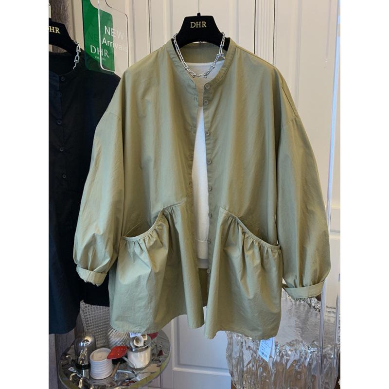 

Women s Spring & Autumn Pocketed Long Sleeve Windbreaker Shirt Jacket 2XL зеленого кольору хакі