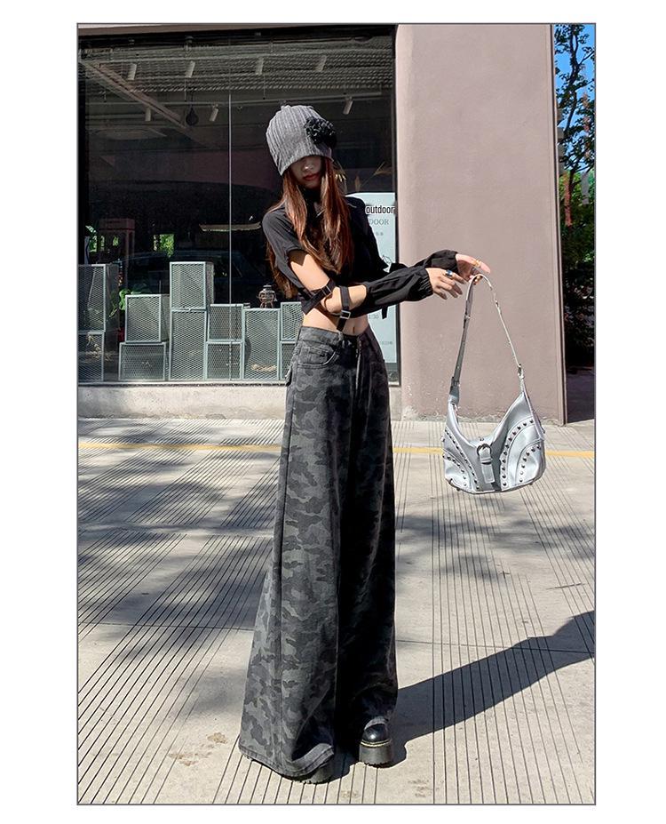 Women's High-Waisted Camouflage Wide-Leg Jeans - Autumn Fashionable Design