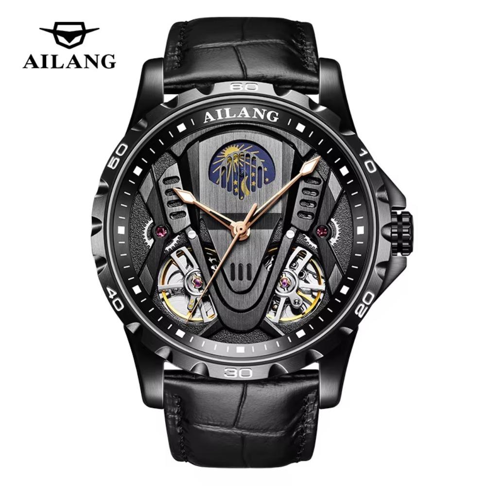 Fase Lunare Impermeabile 3Bar Automatico Logo Personalizzato 2026 Ultimo Best Seller Doppio Tourbillon Orologio Meccanico Moda Sportivo