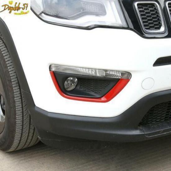 Fit For Jeep Compass 2017- ABS Red Front Fog Light Lamp Strip Cover Trim 2PC