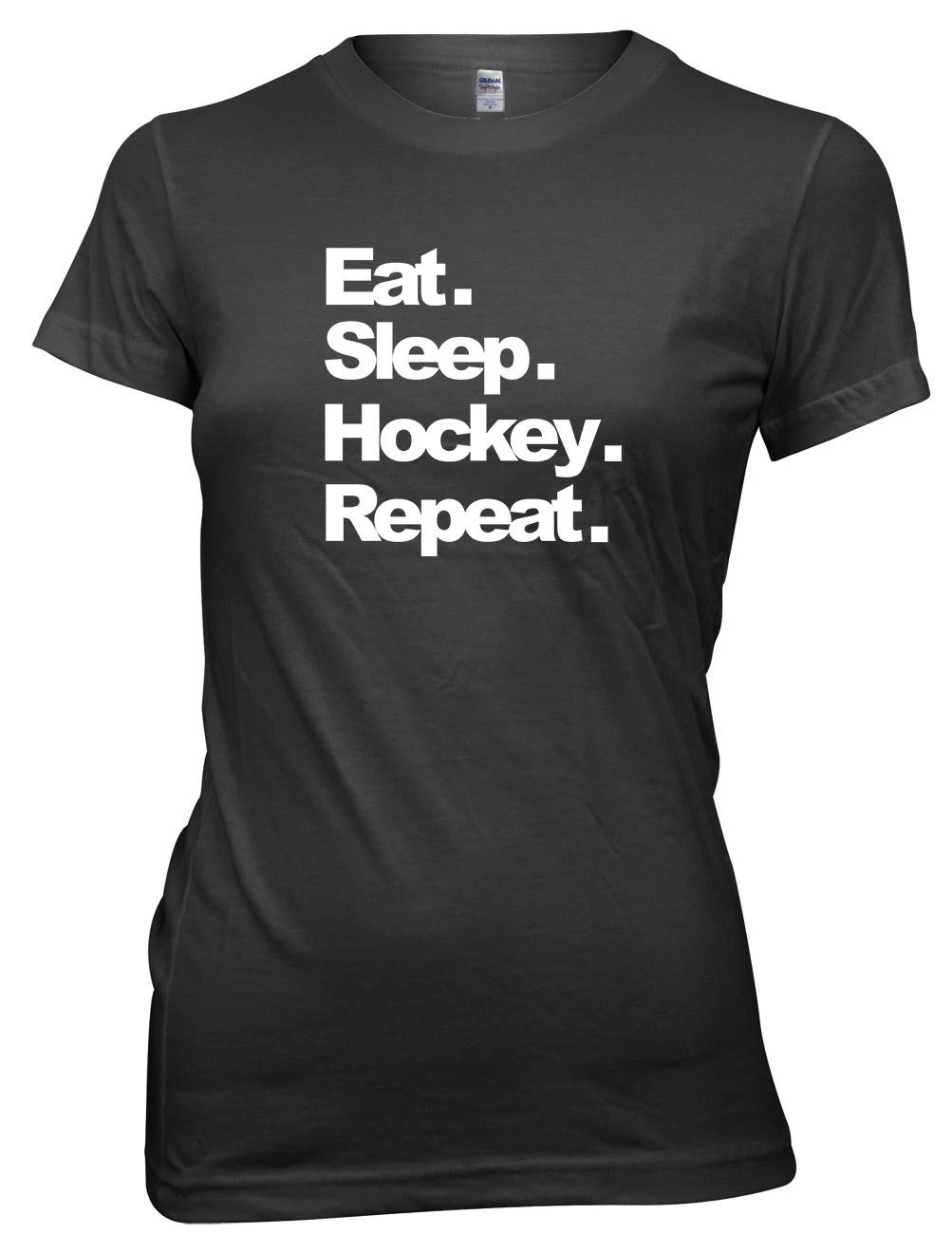 Eat. Sleep. Hockey. Repeat. Funny Womens Ladies T-Shirt M