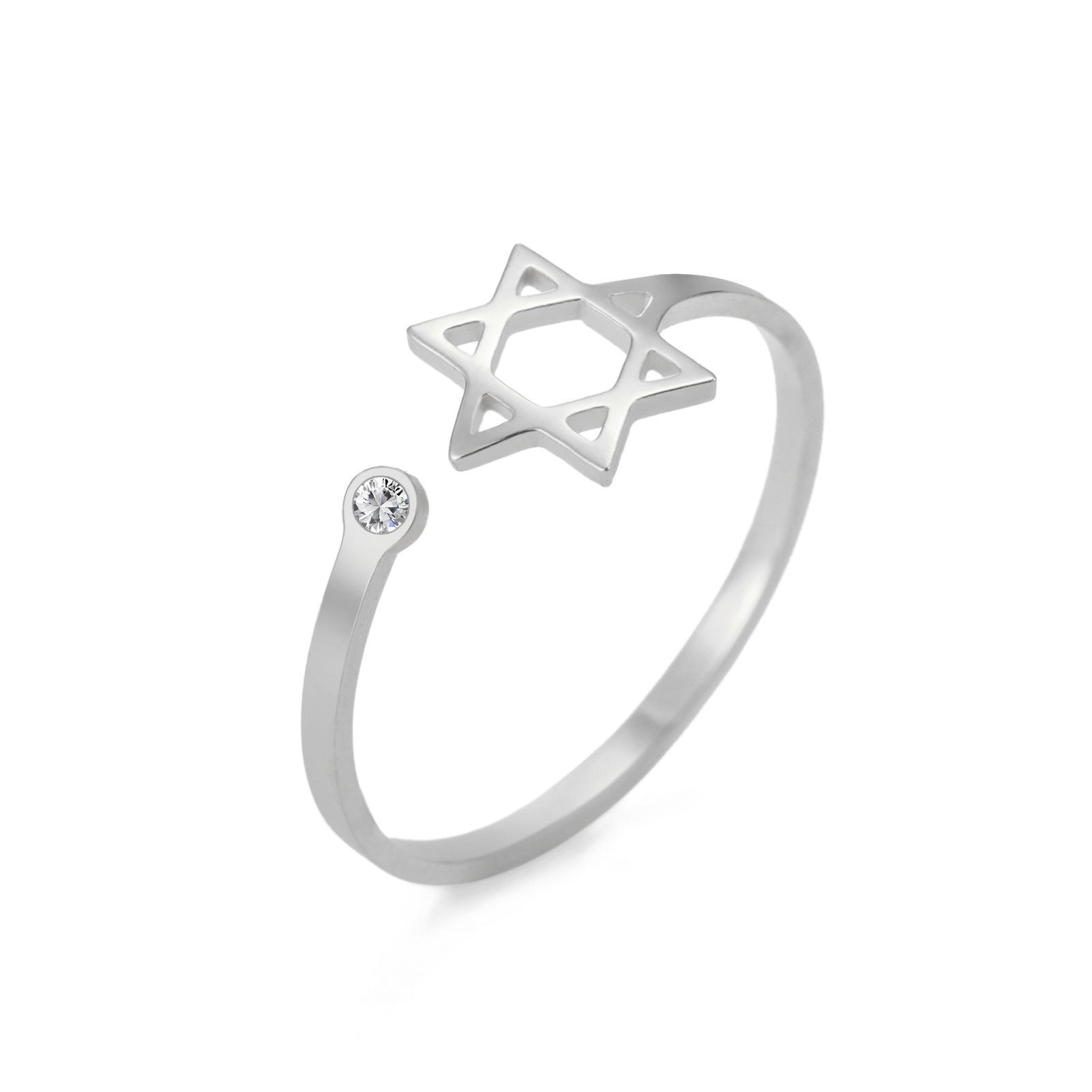 

Hexagram Hollow Open Ring With Star Diamond Accents Elegant Versatile Fashion Hand Jewelry