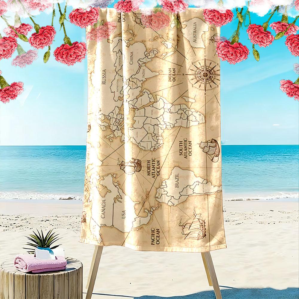 World Map Vintage Style Towel Beach Towel Quick-drying for Travel Outdoor Sports Jogging Beach and Swimming