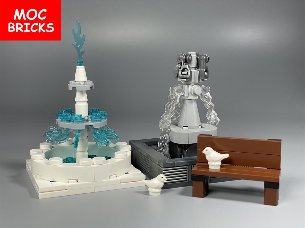 Non-Toxic Moc Bricks Mini Cube Statue Fountain Architecture Diy City Street View Model Building Blocks Accessories Children'S Toys