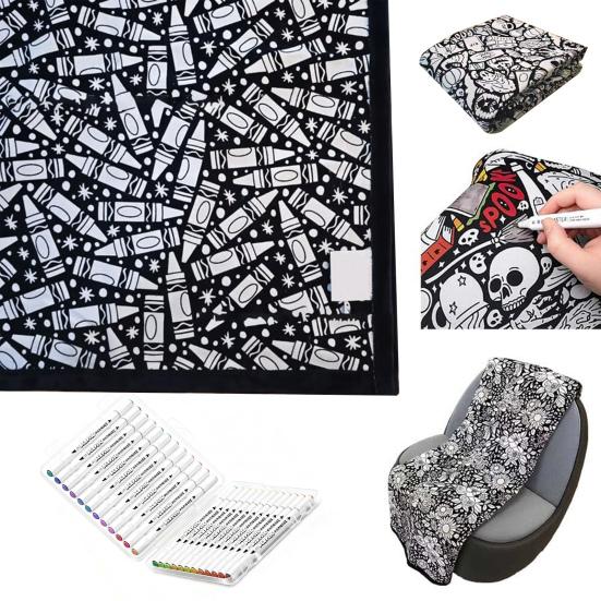 DIY Fargeleggingspledd 50" x 60" Sofapledd Vaskbart Fargelegg Ditt Eget Pledd Kunstprosjekt for Hjemmeinnredning Feriegaver Festaktivitet