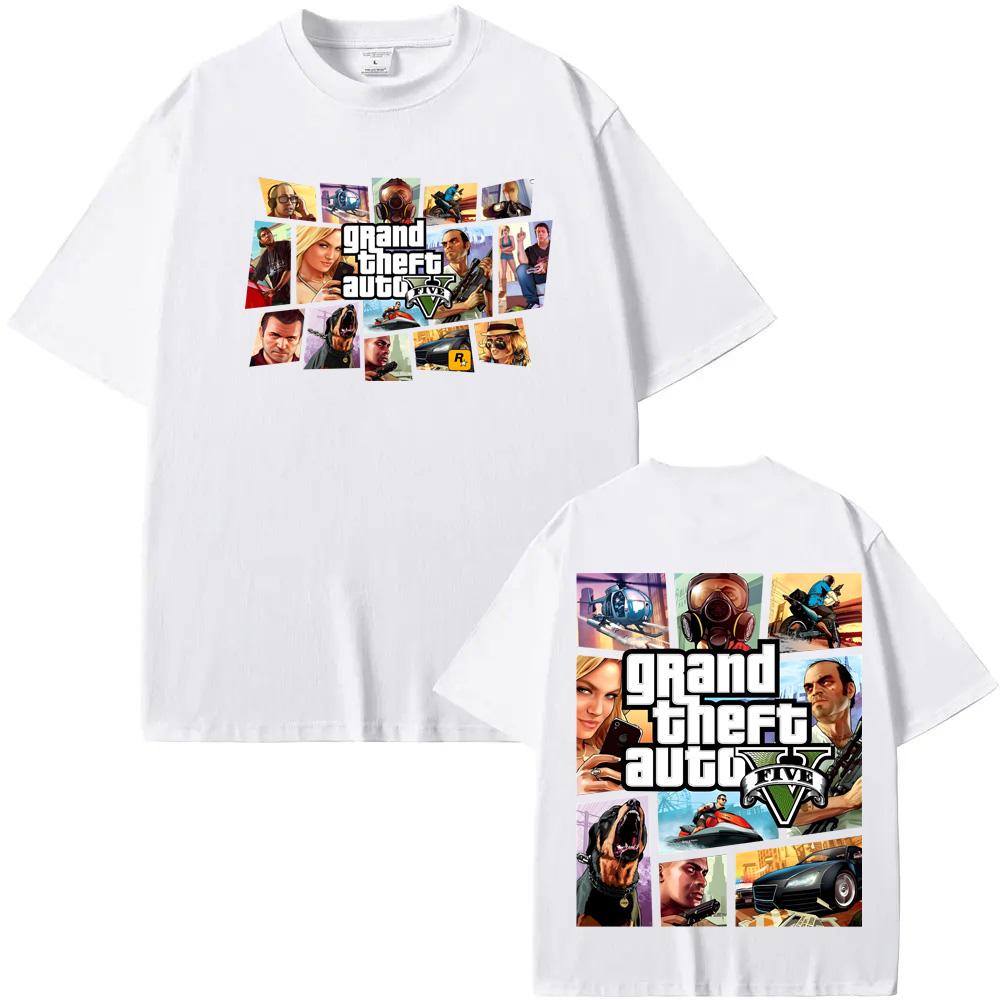 

2026 New Grand Theft Auto V Game Tee Y2K Streetwear O-neck T-Shirt Summer Casual Comfortable 100% Cotton Tee XS белый