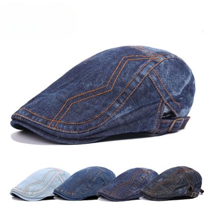 Four Seasons Ladies Beret Washed Old Denim Forward Cap Stitching Outdoor Shading Cap Newsboy Cap