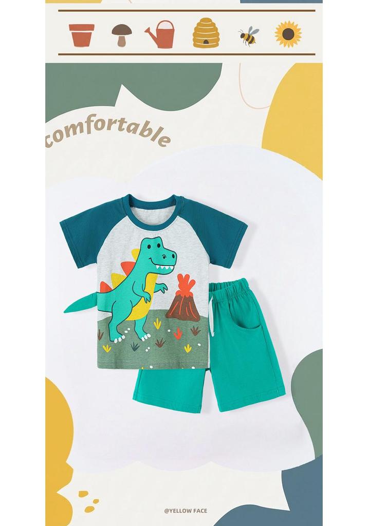 European Boys' Short Sleeve Dinosaur 2-Piece Summer Set