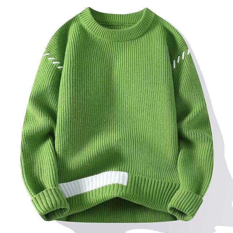 Men's Y2K Style Thick Knitted Wool Sweater, Warm Half-High/Low Neck, Lazy Style Sweater