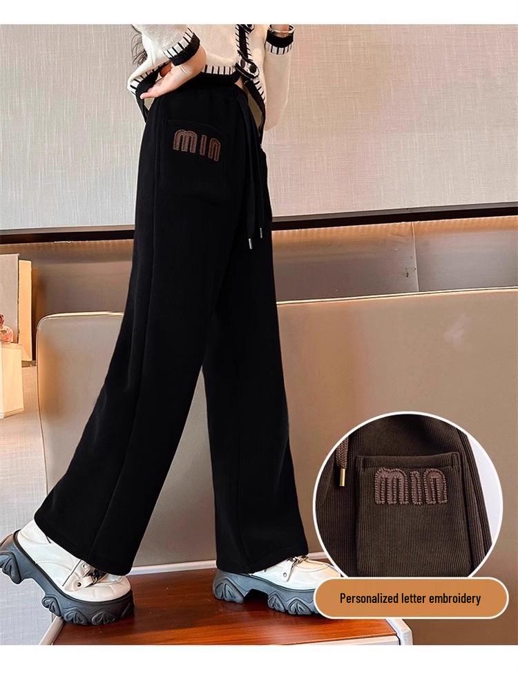 Girls' Fleece-Lined Wide-Leg Pants: 2025 Autumn/Winter Casual Straight-Leg for Kids