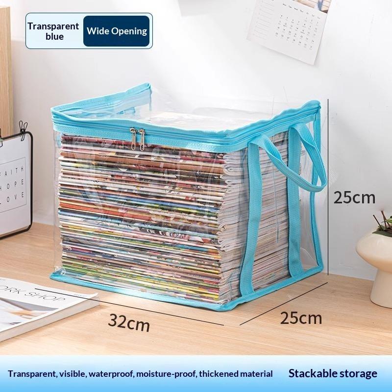 Transparent Foldable Book Storage Organizer With Zipper Lid Portable Handles For Home Office Student Dorm Use