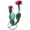 Rustic Metal Art Sculpture Cactus Metal Statue with Flowers  Handmade