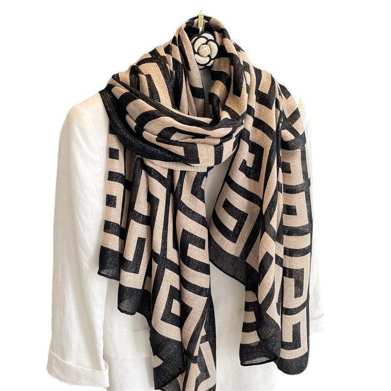 Retro temperament scarf women's spring and summer travel shawl versatile color matching cotton and linen scarf long large size headscarf new