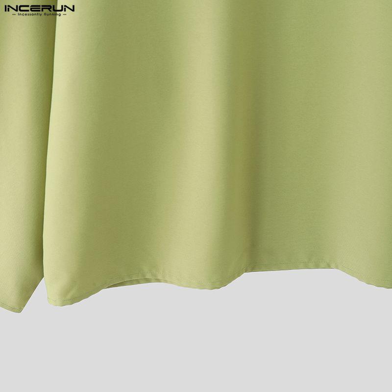 INCERUN Camicie Casual da Uomo Oversize con Collo Stretto a Manica Lunga e Bottoni Laterali Top