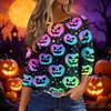 Women's Halloween and Pumpkin Print Short Sleeve Round Neck T-Shirt Casual Pullover Top