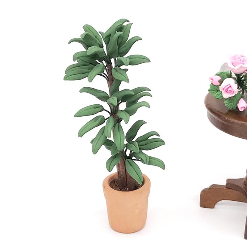 1:12 Dollhouse Miniature Potted Tree Plant Green Leafed Bonsai Garden Decor Toy