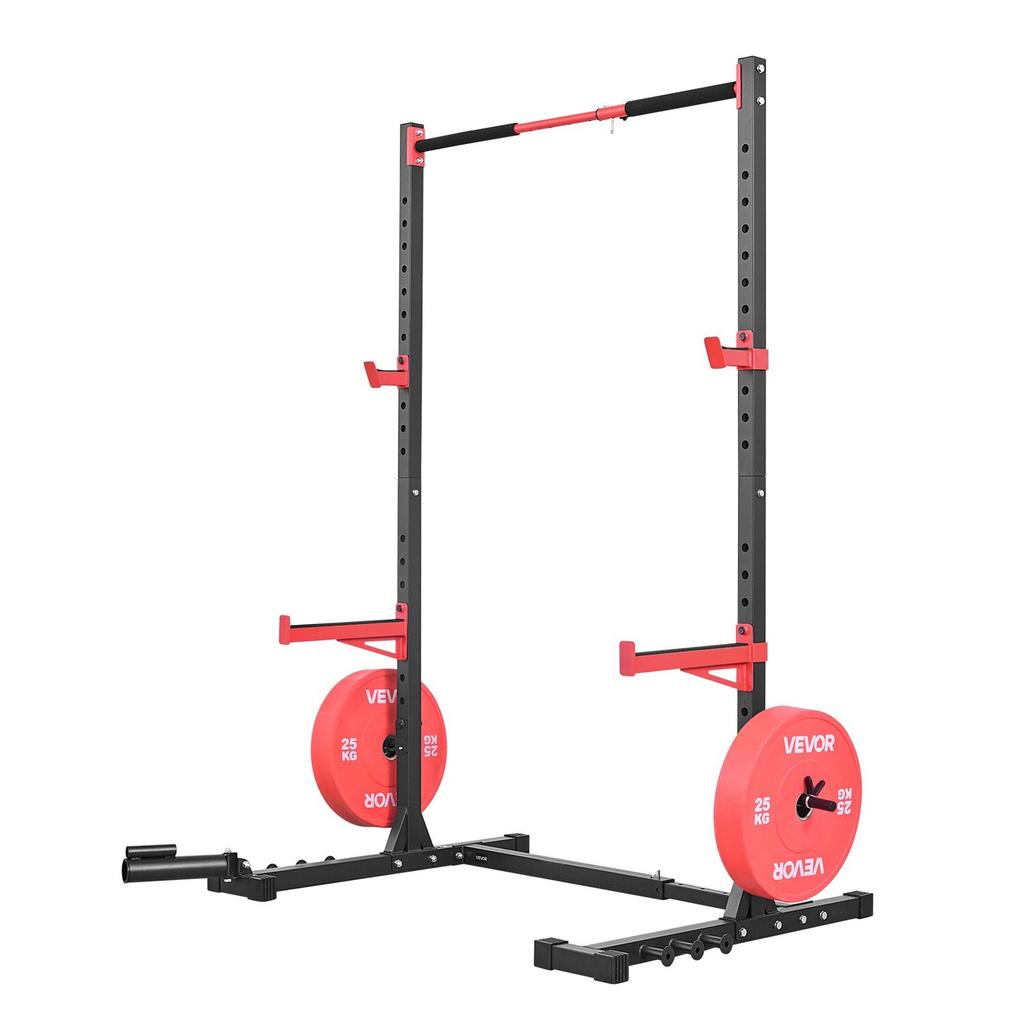 Power Cage Rack, Multifunctional Squat Rack for Home Gym, Width-Adjustable Workout Strength Training Equipment with 6 Band Pegs, Landmine Attachment &