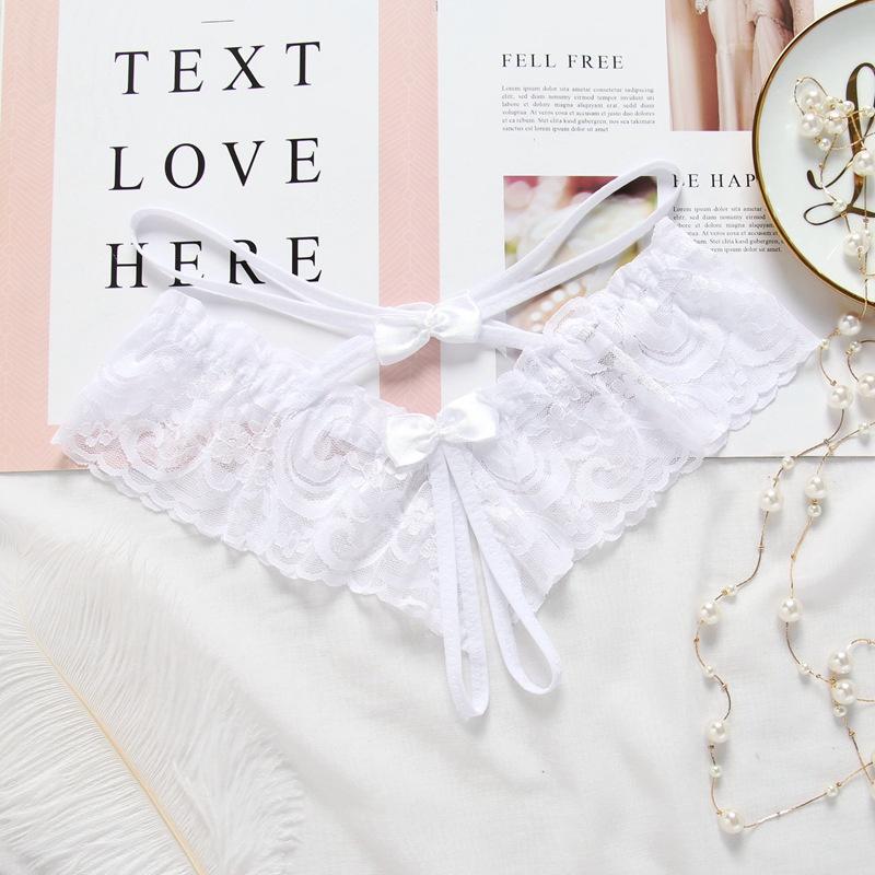 Female Low Waisted Underwear Lace Seamless Thongs Women's Panties Intimates Pearl Women Crotchless Breathable Sleepwear