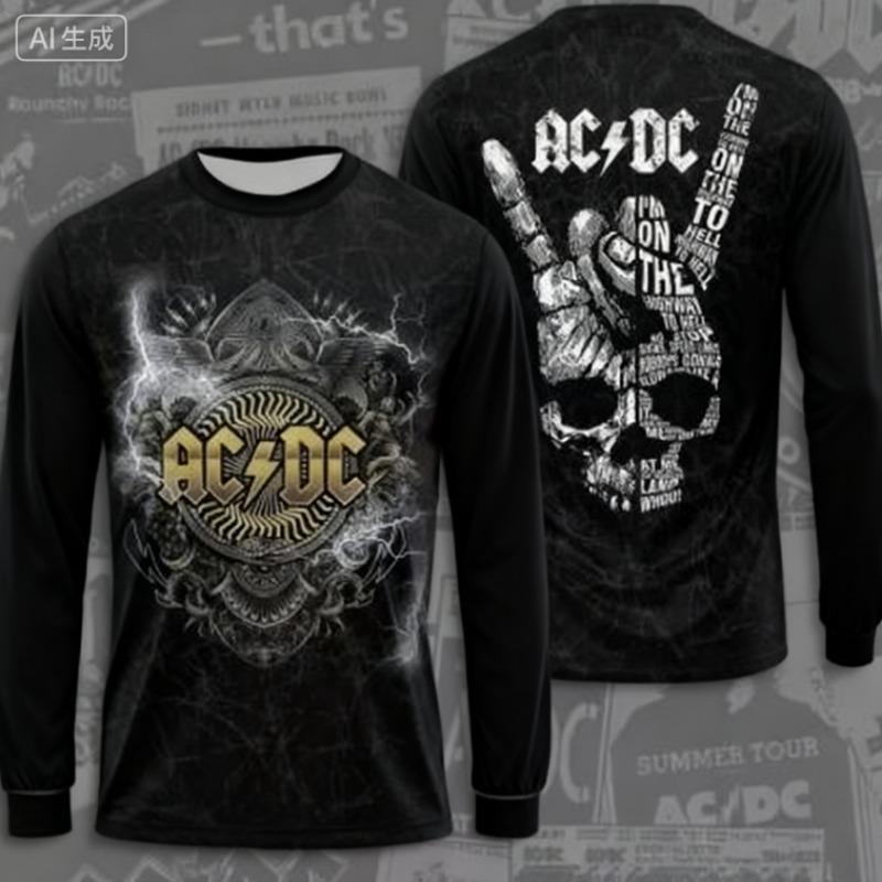 Autumn Men's Rock Band T-shirt AC-DC 3D Printed Men's and Women's Long Sleeved T-shirt Hip-hop Fashion Round Neck Casual Top
