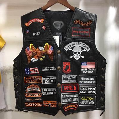 Vestă Harley Vestă din piele Vestă de echitație 42 Vestă din piele cu insignă brodata Bărbați