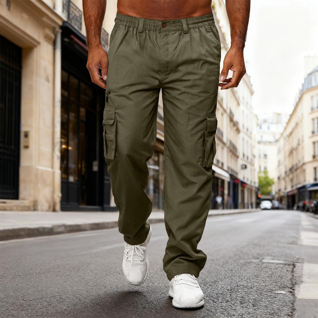 Men's Casual Multi Pocket Loose Straight Leg Workwear Pants