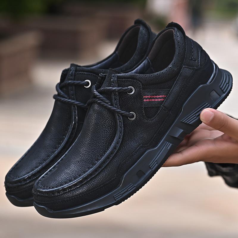 Herren-Sneaker aus echtem Leder Outdoor-Erwachsene Schnürschuhe Vintage Freizeitschuhe Rutschfest Männliches Trekkingschuhwerk Freizeit-Trainer